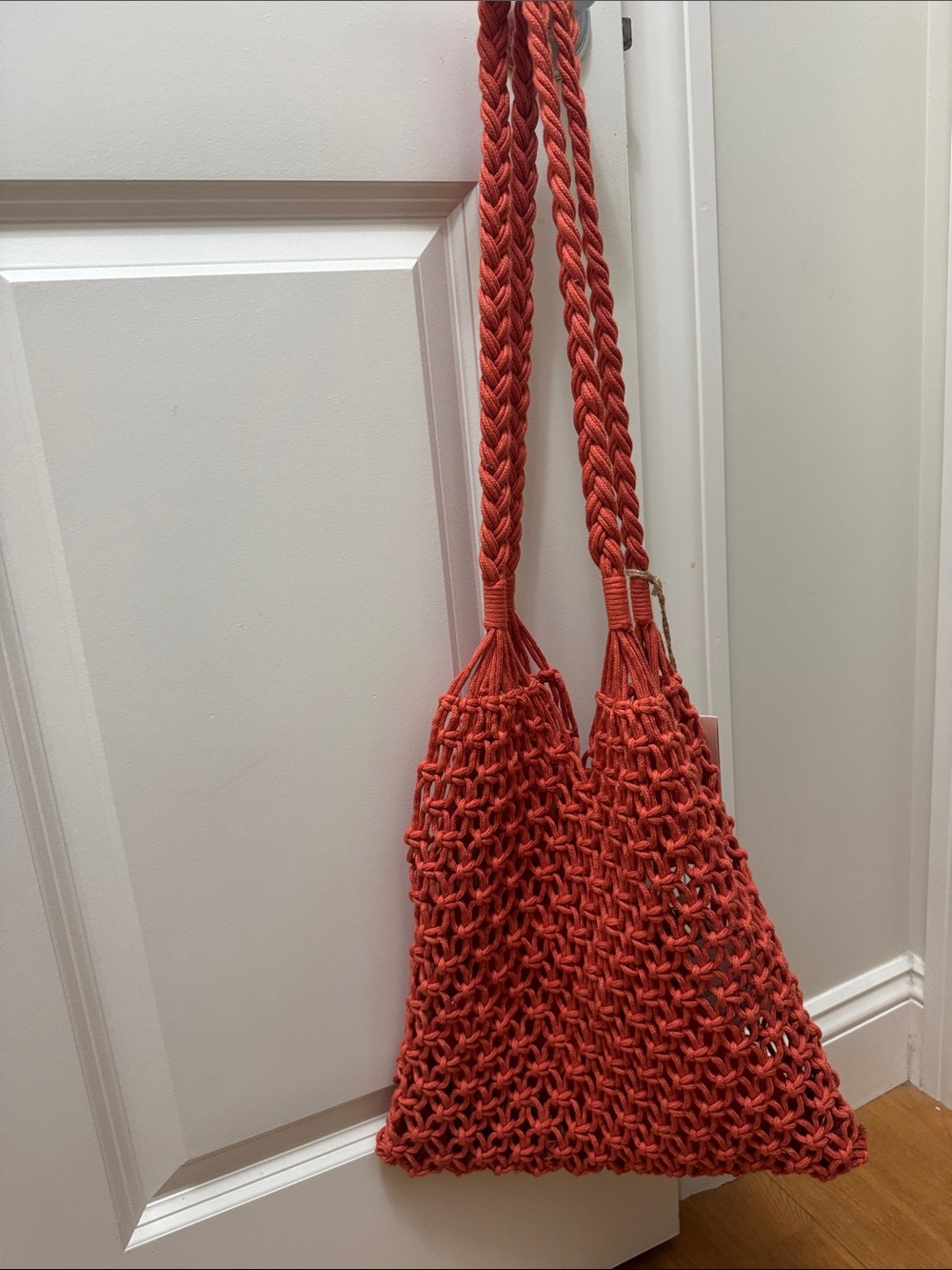 Hand-Knotted Rust-color Mesh Tote Bag